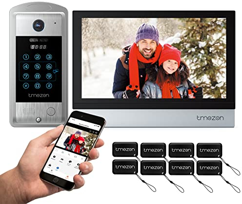 TMEZON Videocitofono Smart WiFi collegato all'app Tuya,Videocitofono 1080P Monofamiliare con 10 pollici Display Touch Screen,Campanello della Telecamera Cablato 4 Fili,Password,Scheda RFID Unlock