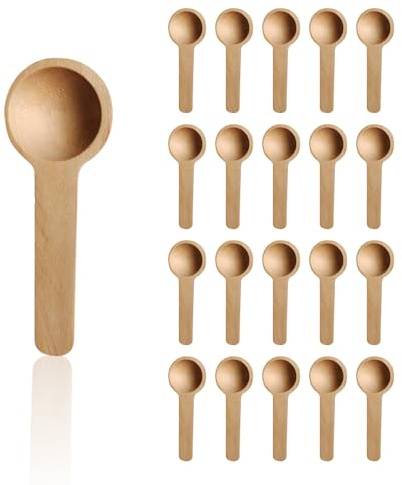 40 Kleine Holzlöffel - Mini-Gewürzlöffel, Küchen-Holzlöffel, Honiglöffel, Rührlöffel, Kurzstielige Rundlöffel