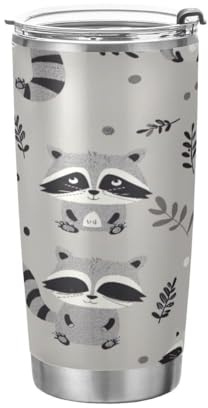 JUMBEAR Vaso de 20 onzas, lindo mapache de dibujos animados de acero inoxidable aislado al vacío, taza de café para agua, taza térmica de viaje para el hogar y exteriores