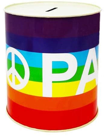 Barattolo Salvadanaio in Latta Arcobaleno Pace 11x8 cm Idea Regalo