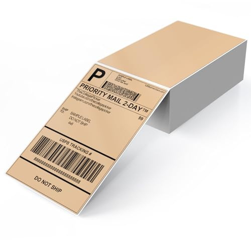 YIKIADA Khaki Versandetiketten 4 × 6 Zoll Vinyl Selbstklebend Thermo Aufkleber Wasserdicht Perforierte Thermo Direkt Etiketten für Büro Lager Name Adresse 250 Stück