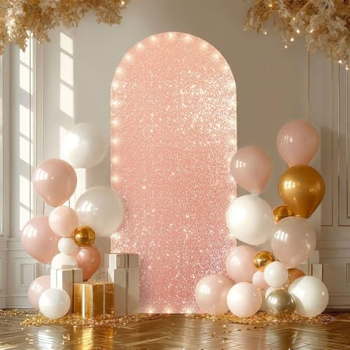 Hiseng Arche Mariage Couverture, Paillettes Toiles de Fond Anniversaire en Forme d'Arche pour Fête de Mariage, Anniversaire et Prénatale Décoration (7.2ft(220x120cm),Or Rose)