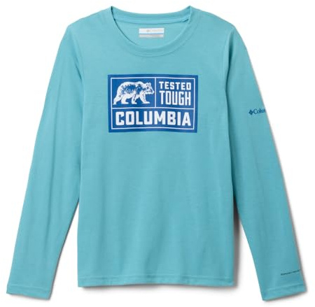 Columbia Youth La Poudre Pass Long Sleeve Tee, Vintage Blue/Barely Tested Tough, X-Small