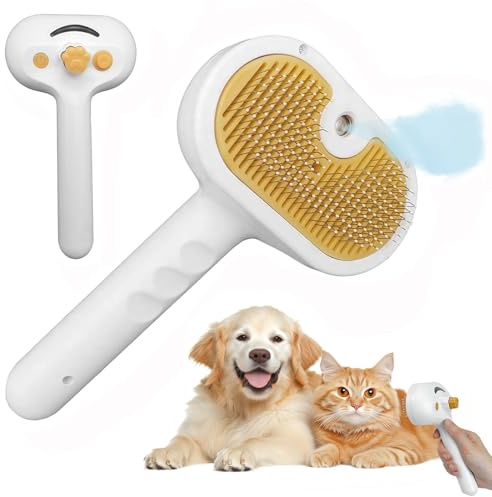 Infreecs Steam Cat Brush with Release Button, 3 in 1 Rechargeable Pet Steam Brush, Stainless Steel Teeth and Ergonomic Handle Dog Combs for Grooming with Water Tank for Long Short Haired Dogs Cats