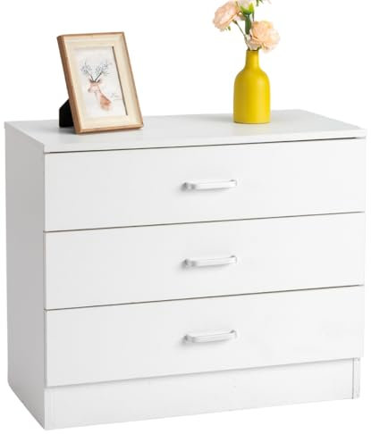Karl home White Chest of Drawers for Bedroom, Wood 3 Drawer Bedside Table, Modern Dresser 3 Drawer Organizer, Bedroom Storage Furniture, Living Room, Hallway, Home Office