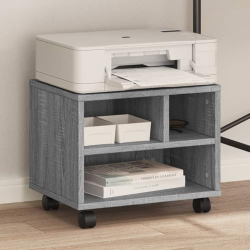 Homgoday Druckerständer mit Rollen, Mobiler Druckerständer, Druckerhalter, Druckerwagen, Druckerregal Bürocontainer, Aktenwagen für Büro Arbeitszimmer Grau Sonoma 41x32x34,5 cm