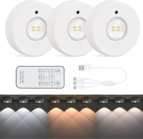 Mapille 3 Pezzi Lampada LED Sottopensile Cucina, Luci Armadio con Telecomando, Luce Vetrina Senza Fili, RGB Luce Notturna LED Ricaricabile USB per Scale Armadio Sottopensile Cucina Corridoio