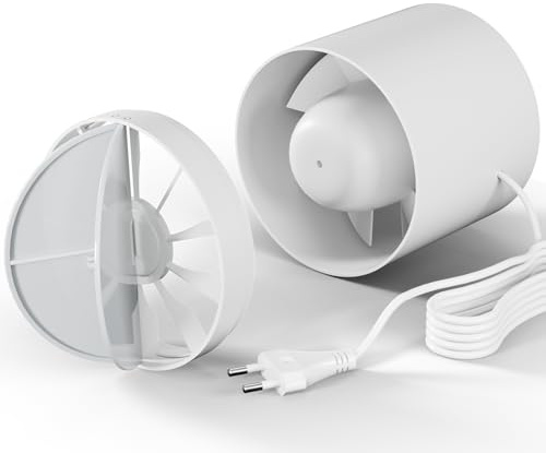 Cazooo Kanal Rohrventilator,Inline-Abluftventilator 100 mm,135 m³/h,Hohe Qualität,Leise,Für Bad,WC,Küche,Gewächshaus,Zelt,Garage, Mit 1,5 m Kabel
