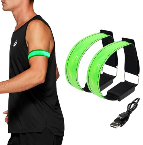 Tomedeks 2 Pezzi LED Bracciale, Braccialetti Luminosi LED, Fascia da Braccio A LED, Braccialetti luminosi fluorescenti, Bracciali luminosi fluorescenti, Verde