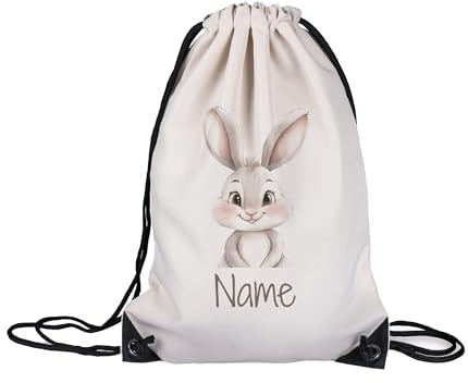 GRAZDesign Personalisierter Turnbeutel Kinder mit Hasenmotiv - Stoffbeutel für Kindergarten & Kita - Tasche mit Namen bedruckt