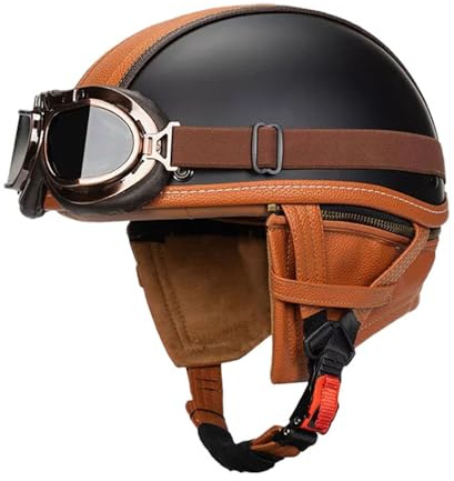 VVPEC Motorcykel Crash Half Helmet DOTECE Godkänd Vuxen Motorcykel Open Face hjälm med UV-glasögon Retro vintagestil Motorcykel Jet-hjälm for ungdom Män Kvinnor(1,M=57~58cm)