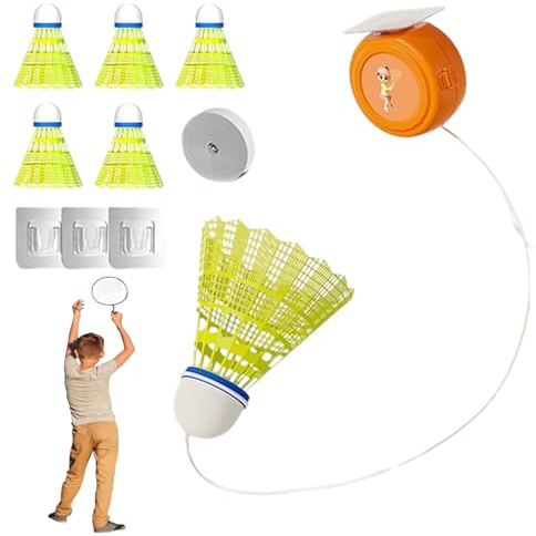 Rebound Badminton Trainer, Single-Player Badminton Trainer Rebound Practice Device, Tragbarer Self-Training Badminton Seil, Badminton-TrainingsgeräT, HöHenverstellbare Rebound Badminton Set (6 Bälle)