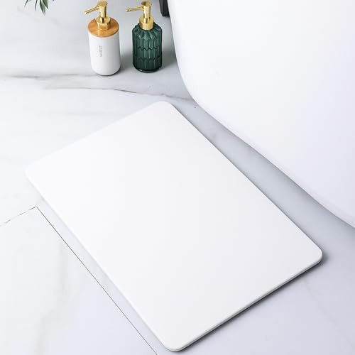 Pure 4Home Tappeto Bagno Diatomite Antiscivolo 45 x 35 cm | Tappetino Doccia Super Assorbente Asciugatura Rapida | Pietra Naturale Antimuffa | Diatomite Stone Bath Mat (Bianco)