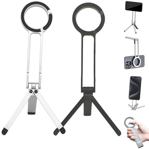 Naturaltly Magnetic Phone Tripod for iPhone, MA38 Portable Phone Holder Mini Tripod for Magsafe with Double-Sided Strong Magnetic 1/4'' Hole Foldable Hook, Adjustable & Rotatable (2pc Black)