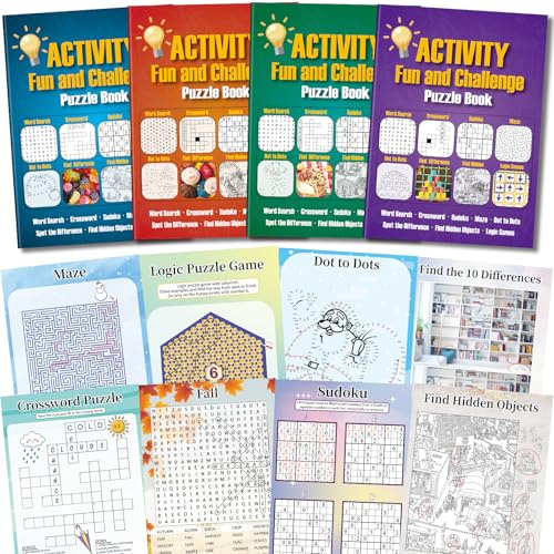 Elfew 4 Pack Activity Book for Adults, 150+ Brain Games, Puzzles Books for Adults, Teens and Seniors, Activities for Adults, Memory Games Includes Word Search, Sudoku, Mazes and More
