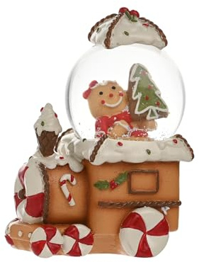 Widdop Boule à neige Père Noël et train d'amis – Boule à neige de Noël en verre de 45 mm avec motif train de pain d'épice – Décoration festive et cadeau
