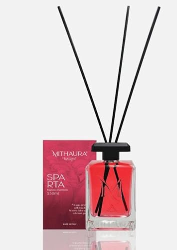 Mithaura Diffusore d'Ambiente Sparta, Profumatore per Casa di Lusso, Fragranza in Bottiglia di Vetro con Bastoncini, 250ml