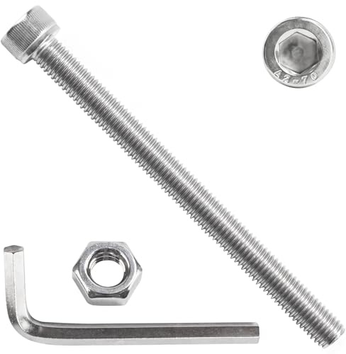 8 piezas de juego de tornillos M10, juego de tornillos de cabeza cilíndrica M10 x 120mm, juego de tornillos de cabeza hexagonal interna con tuercas, juego de tornillos roscados de acero inoxidable