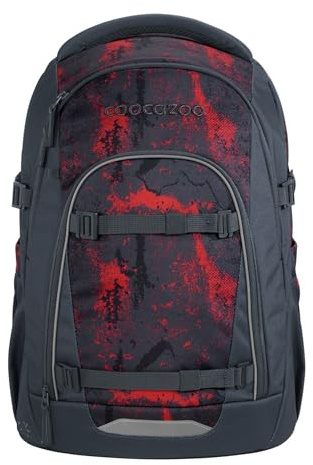 coocazoo Mate Schulrucksack „Broken Black”, schwarz-rot, ergonomischer & anpassbarer Tornister, höhen- & größenverstellbar, mit Brustgurt & Hüftgurt, ab der 3. Klasse