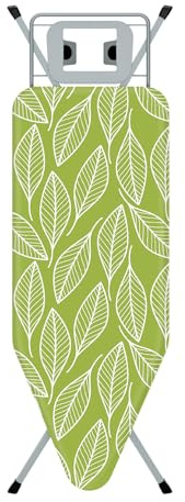 STANEW Table à Repasser 120 x 45 cm,Planche à Repasser Pliable | Système Anti-Fermeture,Hauteur Réglable,100% Coton,Support de Fer Intégré, Pieds Antidérapants(Feuille Verte)