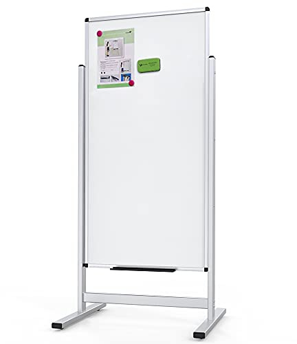 VIZ-PRO Pizarra blanca magnética doble cara 120x60 cm con Soporte, altura ajustable, para oficina y aula