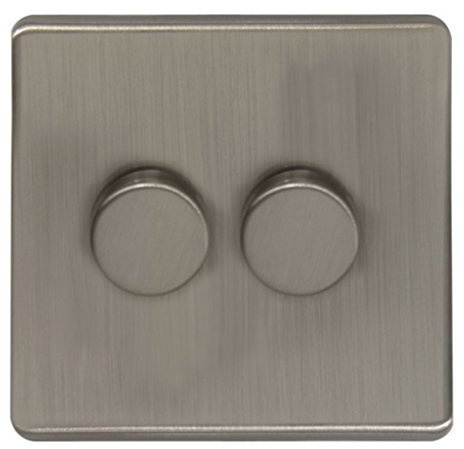 LED Dimmer Switch 800w 2 Gang 400w x 2 Single Pole Gloss Brushed Chrome Screwless N354DME