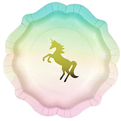 Talking Tables 12x Assiettes en Papier Licorne - Pastel & Dorure Jetables 24 cm, Anniversaire, Baby Shower, Enterrement de Vie de Jeune Fille
