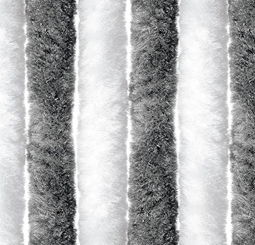 EXPLORER® Flauschvorhang 100x200 cm Wohnwagen Türvorhang für Wohnmobil/Balkontür Vorhang aus Chenille als Insektenvorhang Flausch Fliegenvorhang Camping Terrassen Tür Fliegenschutz Silber/Weiß