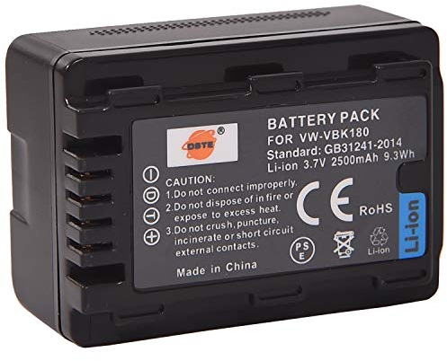 DSTE Rechange Batterie pour Panasonic VW-VBK180 SDR-H100 SDR-H101 SDR-H85 SDR-S50 SDR-S70 SDR-S71 SDR-T50 SDR-T70 SDR-T71 SDR-T76 HC-V10 HC-V100 HC-V100M HC-V500 HC-V500M HC-V700 HC-V700M HDC-HS60 HDC-HS80 HDC-SD40 HDC-SD60 HDC-SD80 HDC-SD90 HDC-SDX1H HDC-TM40 HDC-TM41 HDC-TM55 HDC-TM80 HDC-TM90