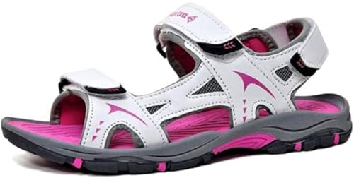 DUNLOP Sandales plates à bout ouvert pour femme (42, blanc/fuchsia)
