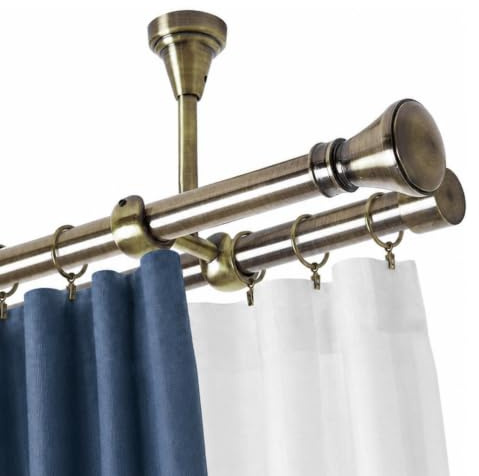 Rollmayer Gardinenstange Ø19mm 200cm Antik Gold 2-läufig | Deckenbefestigung, mit Prince, ohne Ringe, für Schlafzimmer und Büro