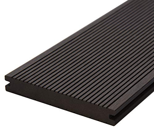 HORI® WPC Terrassendielen Komplettset Massiv | | Splitterfrei & witterungsbeständig | Inkl. Unterkonstruktion & Befestigungsset | Fläche: b 5 m² I 4200 mm Dielenlänge I Grau