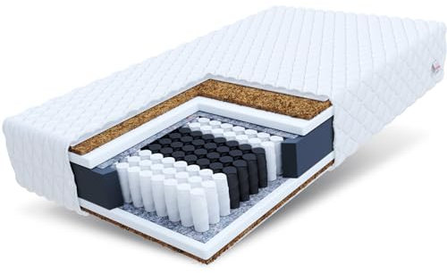 FDM Merano Taschenfederkernmatratze 140 x 200 cm Matratze Kokos-Einlage 7-Zonen Polyurethanschaum Härtegrad H4 (Hart) Höhe 19 cm Zweiseitig Abnehmbarer Bezug Waschbar
