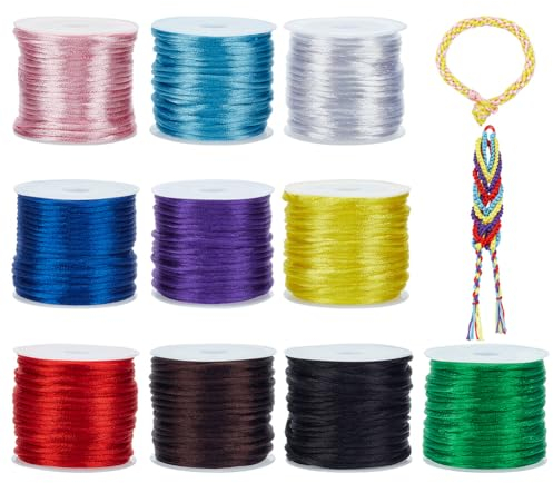 PH PandaHall - Lote de 10 rollos de 2 mm, hilo de nailon para pulsera de hilos y cuerdas, cordón de satén y seda, nudo nois, matramo, guarnición, fabricación