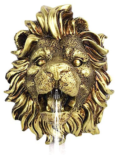 LUCKFY Lion Pared Cabeza Colgando Spray Fuente de Agua de la Boquilla de aspersión de Oro Estanque de jardín Fuente de Agua de Escultura de la Cabeza de riego al Aire Libre Decoración Accesorios