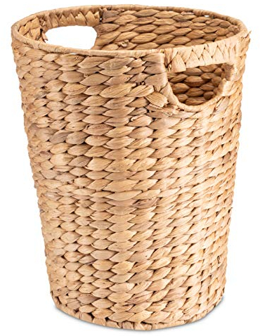 Decorasian Cestino portaoggetti intrecciato in giacinto d'acqua, pattumiera con manico, diametro superiore 25 cm, 19 cm, altezza 32 cm