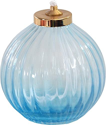 Christus Ampolla Elegante Azzurra Piccola in Vetro Rigato con Gigler in Ottone Dorato - Lampada Decorativa per Atmosfere Accoglienti a Cera Liquida - Ideale per Illuminare e Arredare con Stile