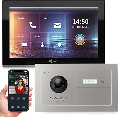 Goliath Hybrid | IP | Full-HD Video Türsprechanlage | App | 1-Fam | 1 x Full-Touchscreen 10 | Horizontal Unterputz Türstation | + Blanko Modul | 180° Ultra-Weitwinkel | AV-IPS-575H