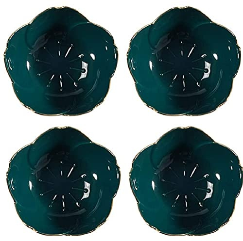 YDoLimmer 4 Stück Dessert Schälchen Saucenschälchen aus Keramik Blumen Form Sushi Schalen Set Servierschalen für Ketchup Sojasauce Snack Tapas Dessert (Dunkelgrün)