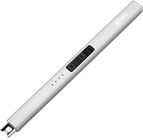 JETPRO Electric Arc Windproof Lighter Flameless USB Rechargeable Lighter with Safety Lock for Candle BBQ Camping (Silver)