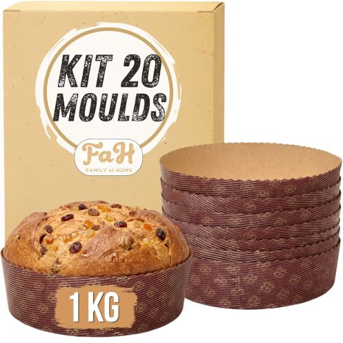 FAH FAMILY AT HOME Molde para panettone bajo 1 kg (20 unidades) – Moldes Panettone profesional de papel ondulado de pura celulosa en microondas, resistente al calor 220 °C | Moldes Panettone profesional de papel ondulado de pura celulosa en microondas, resistente al calor 220 °C
