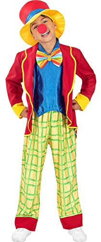 Funidelia | Disfraz de payaso para niño Payaso, Circo, Original y Divertido - Disfraz para niños y divertidos accesorios para Fiestas, Carnaval y Halloween - Talla 7-9 años - Rojo