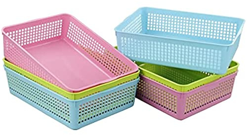 Aufbewahrungskörbe, Kunststoff, bunt, gewebte Büro-Aufbewahrungskörbe, A4-Größe, rechteckig, stapelbar, Küchenschubladen-Organizer, für Badezimmer, Schubladen, Regale, Schrank, Büro, 6 Stück