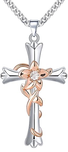 Mesovor Cross Necklace for Women, Religious Faith Cross God Blessed Pendant Necklace for Girls Mom Wife Gift for Mother's Day or Birthday (Daffodils-Hope)