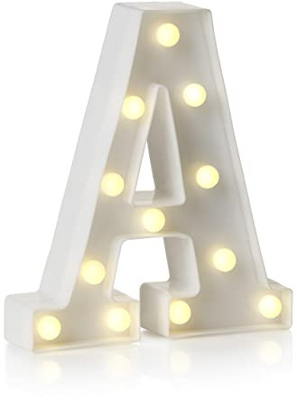 Auraglow LED Leuchtschild Buchstabe A, Batteriebetriebene Partydeko | Warmweiß Acryl Design, Wandmontage oder freistehend, 4 Stunden Timer, für Geburtstag, Hochzeit und Feiern