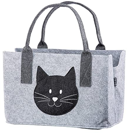 GMD Living Filztasche mit Katzenmotiv, Farbe:hellgrau