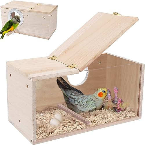Bebochoi Sittich Nistkasten Vogelhaus Wellensittich Transparentes Design Vogelhäuschen aus Naturholz Kleines Vogelnest mit Stehstange für Kleine Vögel Wie Finken Wellensittiche, 25 x 13 x 13 cm