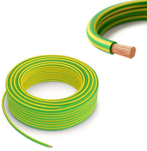 ENVIRON- Erdungskabel 6mm² [1-500m] H07V-K Einzelader Litze Leitung Einzelader flexibel Kabel Erdung (Grün-Gelb) (25 Meter)