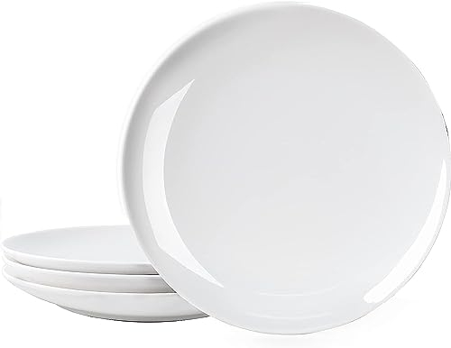 Zuvo Dinner Plates Set of 6 Inches White Porcelain Dessert Plates - Dishwasher and Microwave Safe Coupe Shape Plates Set