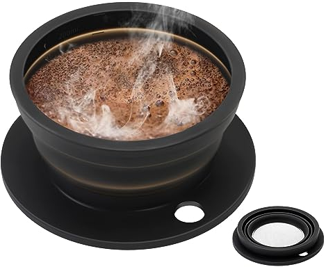 VVGCS Paperless Collapsible Pour Over Coffee Dripper - Reusable Silicone Coffee Filter Pour Over for Travel and Camping - Single Cup Drip Coffee Maker Pour Over with Metal Mesh Coffee Filter (Black)